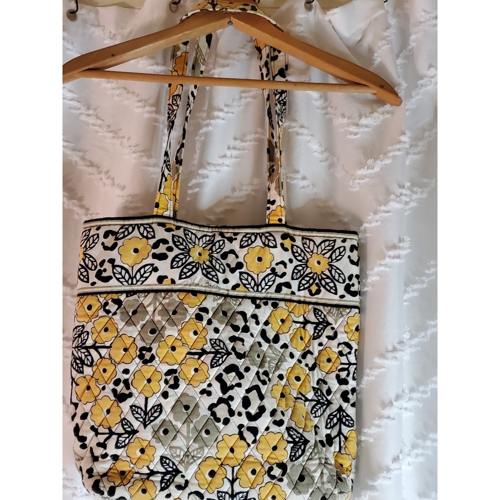 😎Vera Bradley Quilted Tote Bag Yellow Floral Leopard Print Shoulder Bag